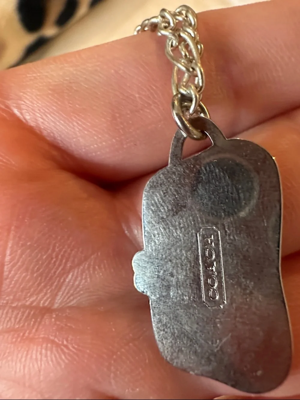 Coach Silver-Tone Chain Necklace with Pink Signature Pendant - Picture 3 of 6